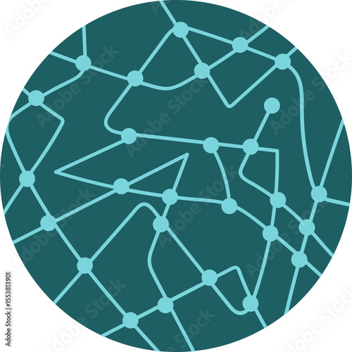 Circular graphic formed by a combination of dotted scribbles and freehand lines in random flow.