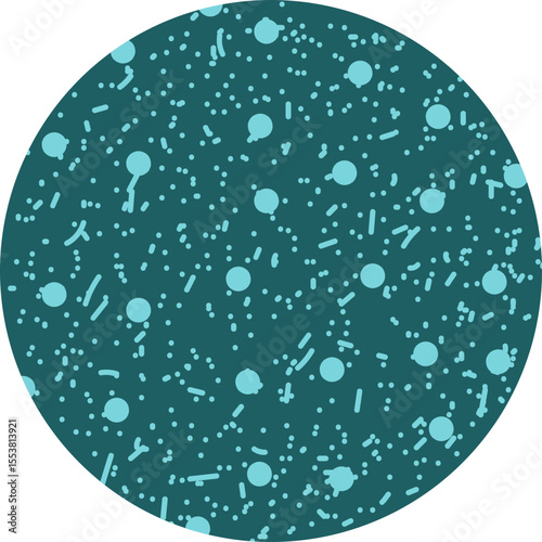 Round shape featuring a scattered pattern of dots in varying sizes created manually.