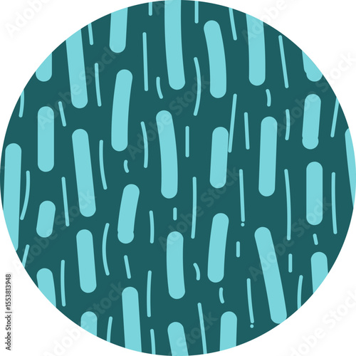 Circle containing hand-drawn dashed straight lines in mixed widths and rhythmic sequence.
