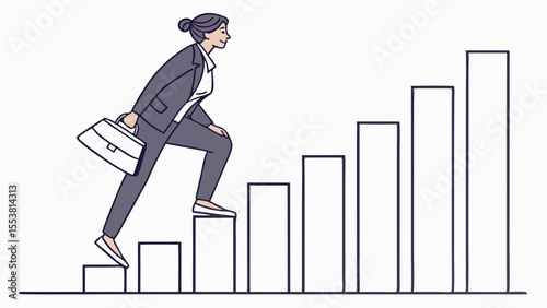 Businesswoman Climbing Abstract Stairs Made Of Dat