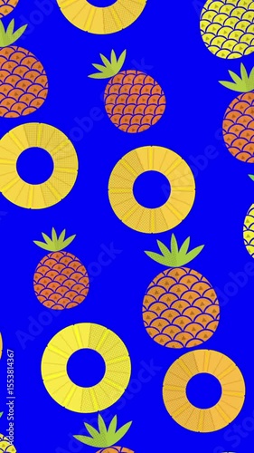 Pineapple Pattern Animation with Chroma Key Blue Screen. Loop-ready Stop Motion. Perfect for vertical overlays and motion backgrounds.