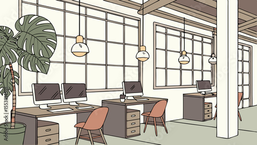 Modern Coworking Space With Multiple Workstati
