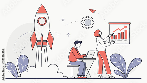 Startup Incubator Illustration With Rocket Launch