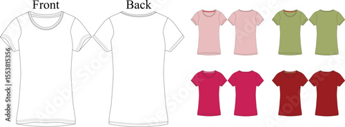 Vector art of vector illustration of womens tshirts in various colors, isolated on white background