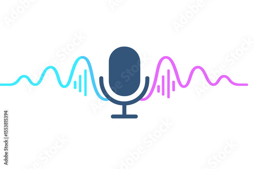 The concept of voice assistants, which utilize microphone voice control technology and sound recognition, is represented by vector sound waves and equalizers in a high-tech AI assistant voice