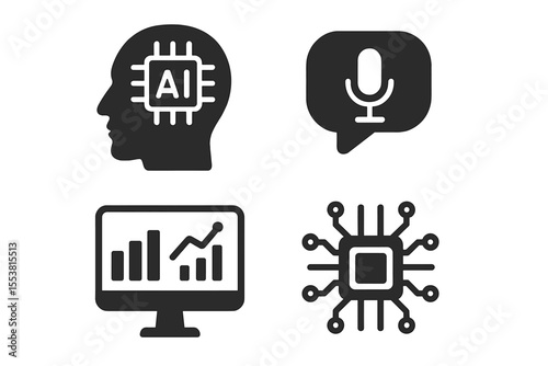 A set of  icons is available, focusing on data science, AI, virtual assistants, , and technology, all presented in a solid and trendy style