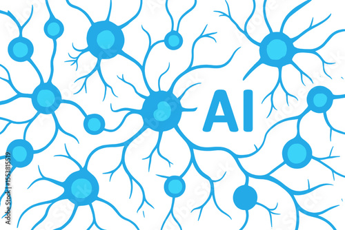 The background features a  tech theme, incorporating neural network system technology, digital neuron AI, and biology science vector elements