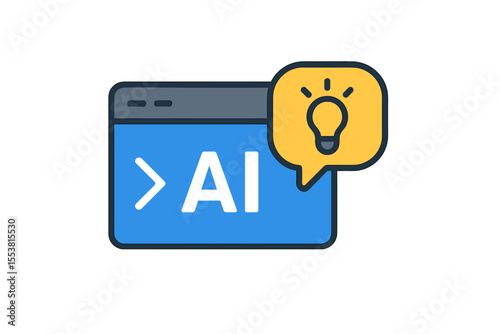 Create an  icon, incorporating  and machine learning technology concepts, where AI is initiated through a command prompt to produce ideas, and engage in conversation with AI, all within a