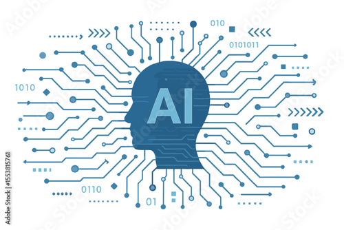 Big data and AI technology form the backdrop of a hi-tech communication concept with an abstract vector illustration