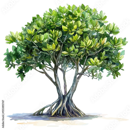 watercolor of A Buttonwood Mangrove Tree, vector, isolated on a white background.