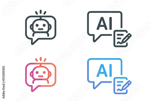 AI chat assistant  icon symbol of generative content creation speech bubble chat bot icon outline and gradient set’ becomes ‘ icon representing AI chat assistant and generative content