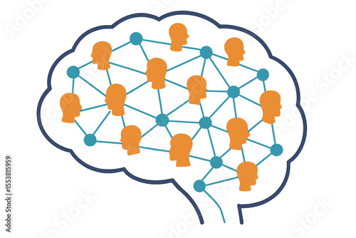 The concept of swarm intelligence or crowd sourcing is illustrated through a vector representation of a simplified brain with interconnected nodes