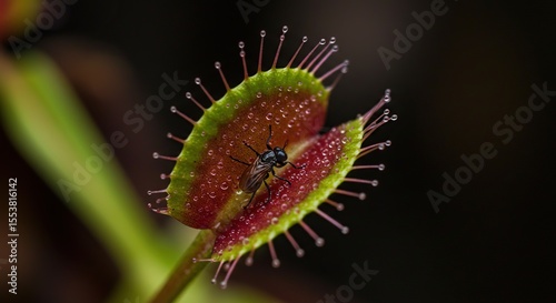 Venus Flytrap Captures Insect Prey Vividly Detailed Macro Photography of Carnivorous Plant Eating Fly