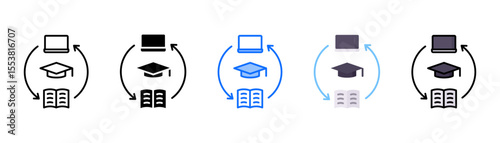 Blended Learning icon set with multiple style collection