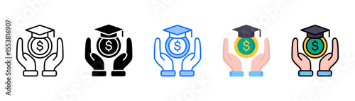 Scholarship icon set with multiple style collection