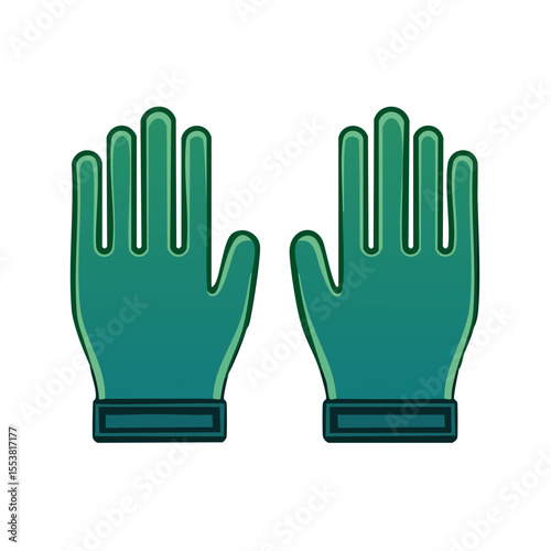 Two Gardening Gloves Protective Green Garden Work Safety Tools Isolated on Black Background