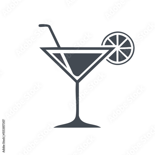 Elegant Martini Glass with Slice of Citrus and Straw, Stylish Minimalist Design