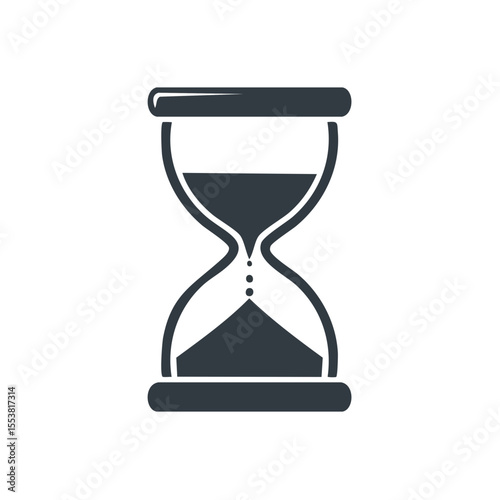 Hourglass silhouette with falling sand indicating passing time concept against a black background. Minimalist time icon design.