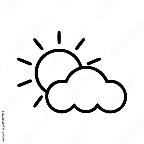 Simple black outline sun and cloud weather icon