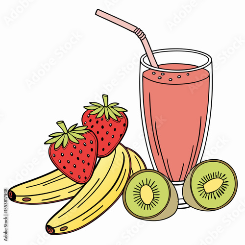Realistic Smoothie Set Vector – Bright Fruit Colors in Red, Green, and Yellow