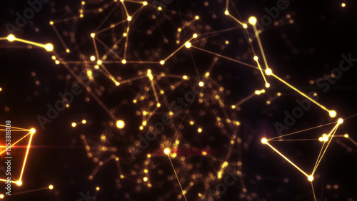 Abstract glowing yellow network of connected nodes and lines on a dark background, symbolizing data or neural connections