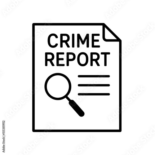 Crime report document icon with magnifying glass symbolizing investigation – outline version