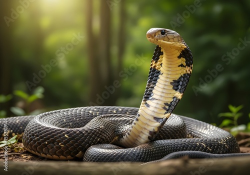 Striking King Cobra Coiled and Alert in a Forest