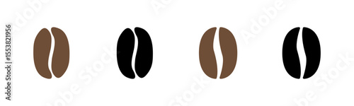 Stylized Organic Shaped Brown and Black Coffee Bean Symbol Icon Set. Vector Image.	