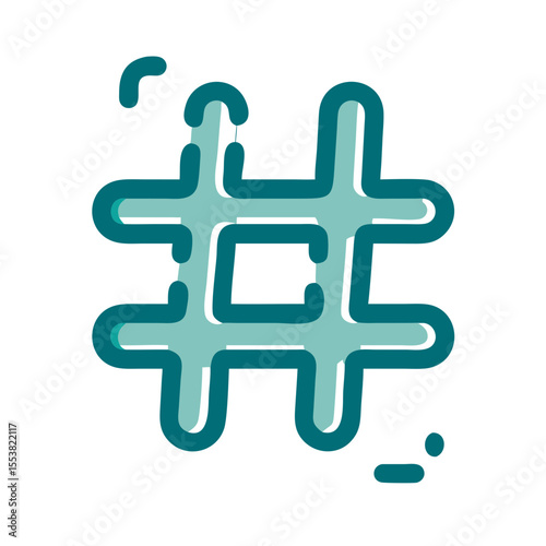 A modern illustration of a hashtag icon representing social media and trends
