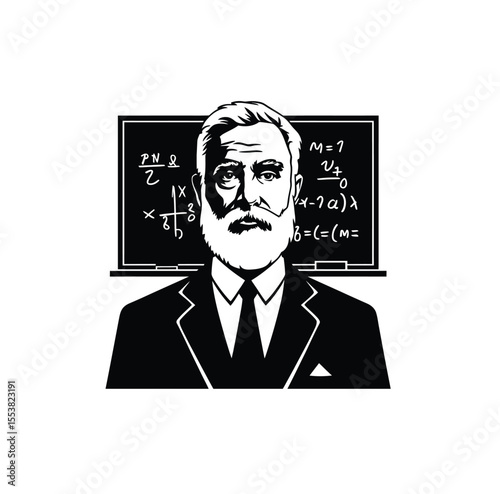 Math teacher vector in black color with white background. Math professor. Icon.