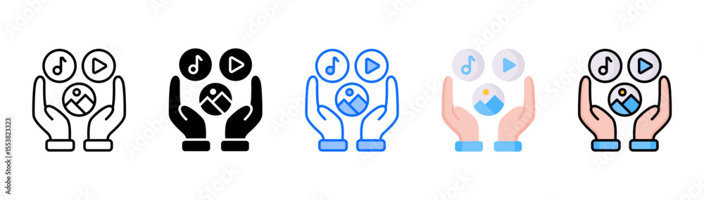 Fototapeta premium Multimedia icon set with multiple style collection