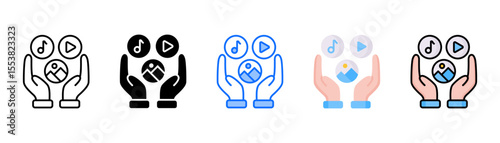 Multimedia icon set with multiple style collection