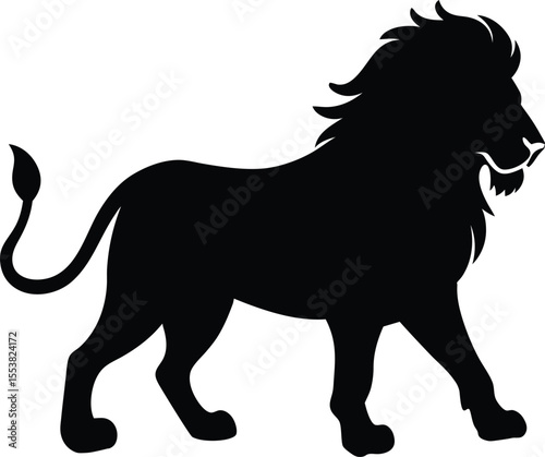 Lion walking forward with majestic steps and muscular posture design silhouette vector
