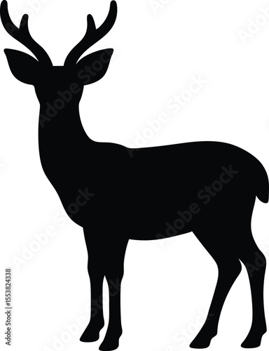 Rare deer standing straight with tall antlers and alert majestic stance silhouette vector