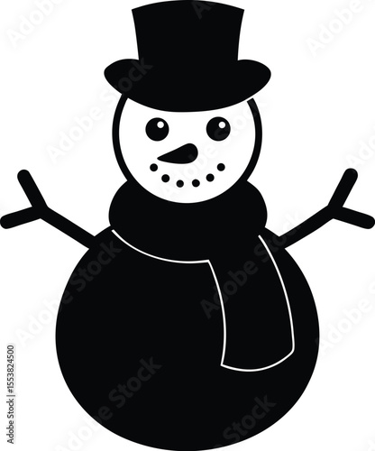 Snowman line art with hat scarf and buttons in fun festive winter theme silhouette vector