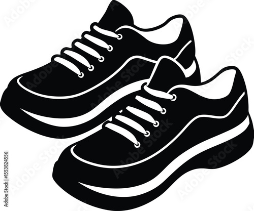 Skate shoes icon with flat sole and laces in sporty streetwear style silhouette vector