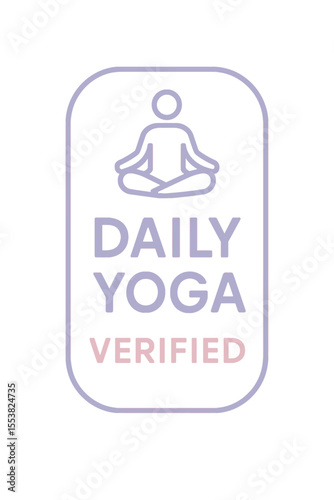 The Daily Yoga logo, a symbol of wellness and verified yoga practice, is depicted here. Modern flat vector sticker label with icon and badge style, transparent background