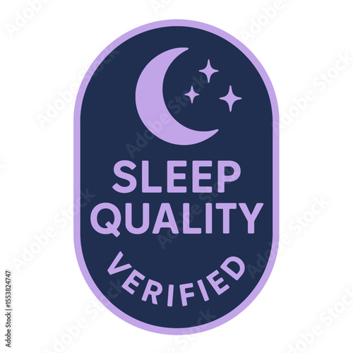 The sleep quality verified logo showcases a moon and stars, perfect for promoting rest. Modern flat vector sticker label with icon and badge style, transparent background
