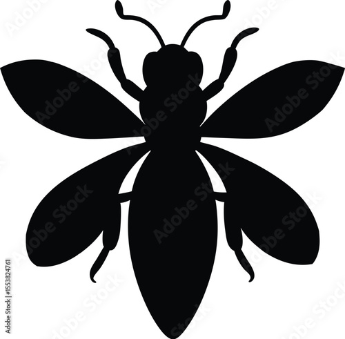Bee with small wings and round body in detailed side view flying pose silhouette vector