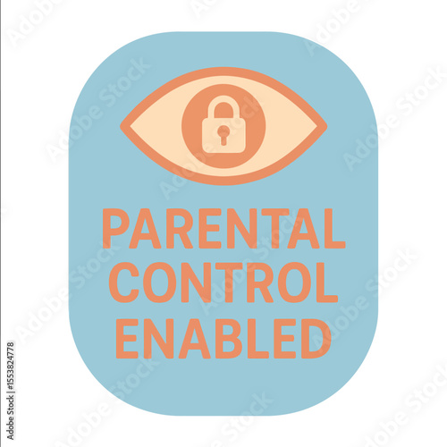 Parental control enabled icon, indicating secure and safe internet access for children. Modern flat vector sticker label with icon and badge style, transparent background