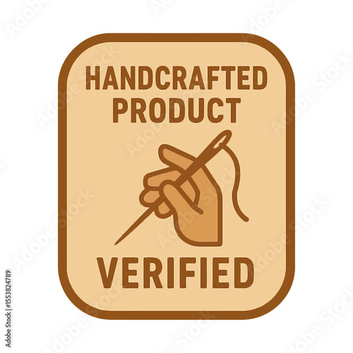 Handcrafted product verified logo. A perfect symbol of quality and artisanal work. Modern flat vector sticker label with icon and badge style, transparent background