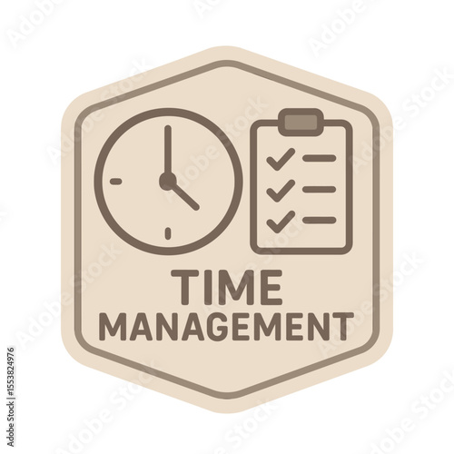 A time management icon, perfect for illustrating schedules and tasks. Modern flat vector sticker label with icon and badge style, transparent background