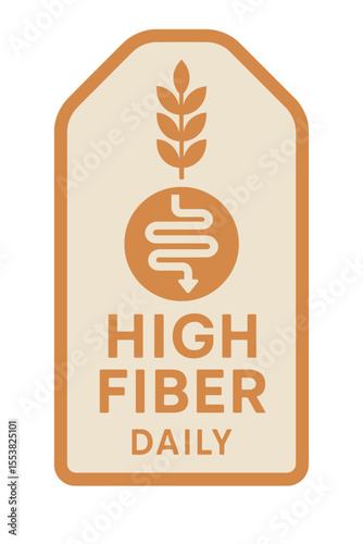 This image shows a high fiber daily label, perfect for health and wellness visuals. Modern flat vector sticker label with icon and badge style, transparent background