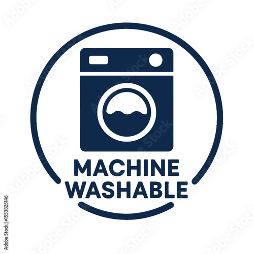 Machine washable icon with a washing machine symbol, perfect for clothing labels and care guides. Modern flat vector sticker label with icon and badge style, transparent background