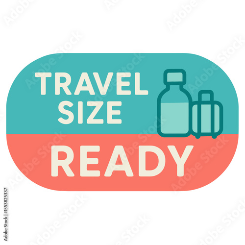 This eye-catching design announces travel-size readiness for your essentials. Modern flat vector sticker label with icon and badge style, transparent background