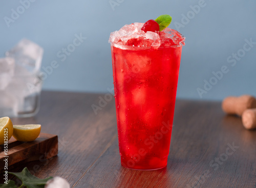 Fruit cocktail with strawberry and mint