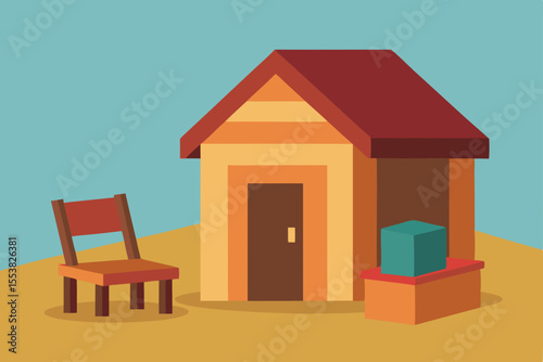 Charming Low-Poly House Illustration Simple Home Scene Design