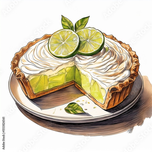 hand-drawn sketch of a Key lime pie
