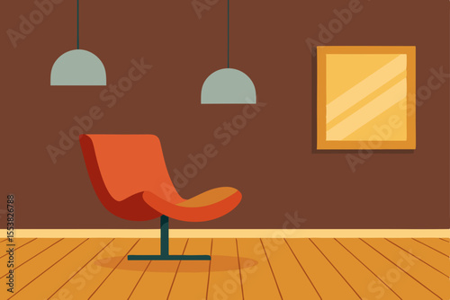 A modern interior design scene featuring a chair, sofa, and other furniture within a contemporary room