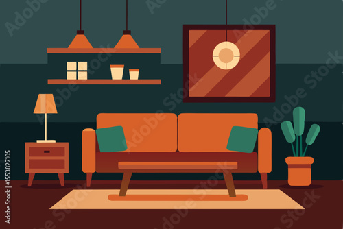 A contemporary living room interior featuring a comfortable sofa, modern furniture, and a stylish fireplace, designed for luxurious home living